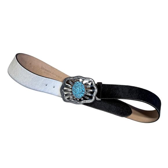 Streets Ahead vintage cowhide turquoise southwestern leather belt medium - Picture 6 of 10